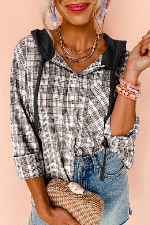 Southern Belle Checkered Plaid Loose Fit Hooded Shacket