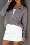 Waffle Textured Collar Half Zip Pocketed Drop Shoulder Sweatshirt
