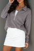 Waffle Textured Collar Half Zip Pocketed Drop Shoulder Sweatshirt