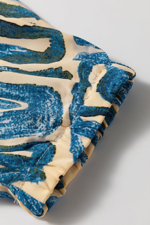 Beige Abstract Print Short Sleeve Loose Top