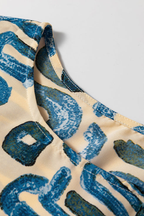 Beige Abstract Print Short Sleeve Loose Top