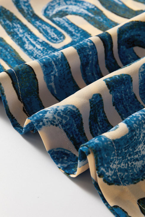 Beige Abstract Print Short Sleeve Loose Top