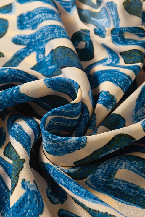 Beige Abstract Print Short Sleeve Loose Top