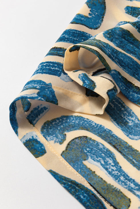 Beige Abstract Print Short Sleeve Loose Top