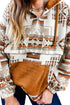 Beige Aztec Print Kangaroo Pocket Half-Zip Hoodie