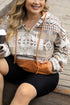 Beige Aztec Print Kangaroo Pockets Plus Size Hoodie