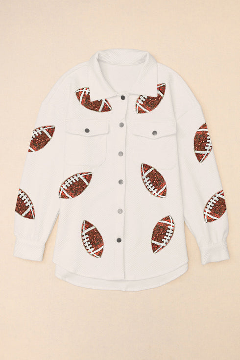 Beige Bubble Gum Texture Sequined Football Shacket