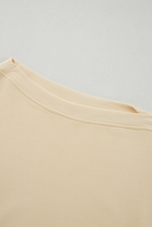 Beige Buttoned Sleeve Dropped Shoulder Sweatshirt