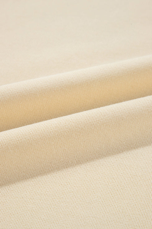 Beige Buttoned Sleeve Dropped Shoulder Sweatshirt