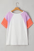Beige Colorblock Patchwork V Neck Exposed Seam High Low T Shirt