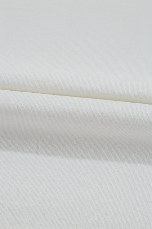 Beige Colorblock Patchwork V Neck Exposed Seam High Low T Shirt