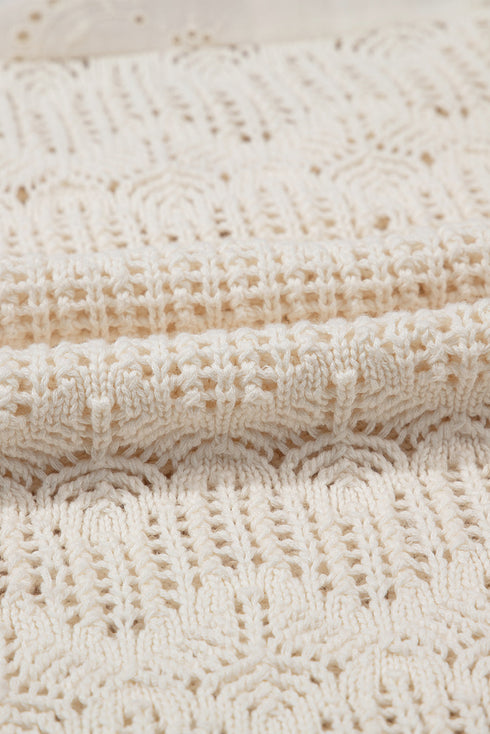 Beige Embroidered Patchwork Hollow Out Knitted Ruffle Sweater Vest