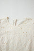 Beige Eyelet Embroidered Half Sleeve Casual Blouse
