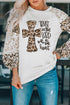 Beige Faith Corss Leopard Bishop Sleeve Pullover