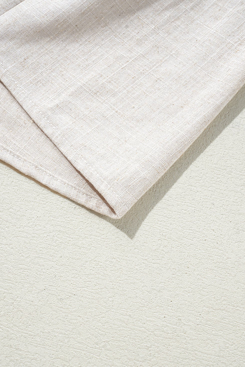 Beige Floral Embroidered Short Sleeve Notched V Neck Blouse