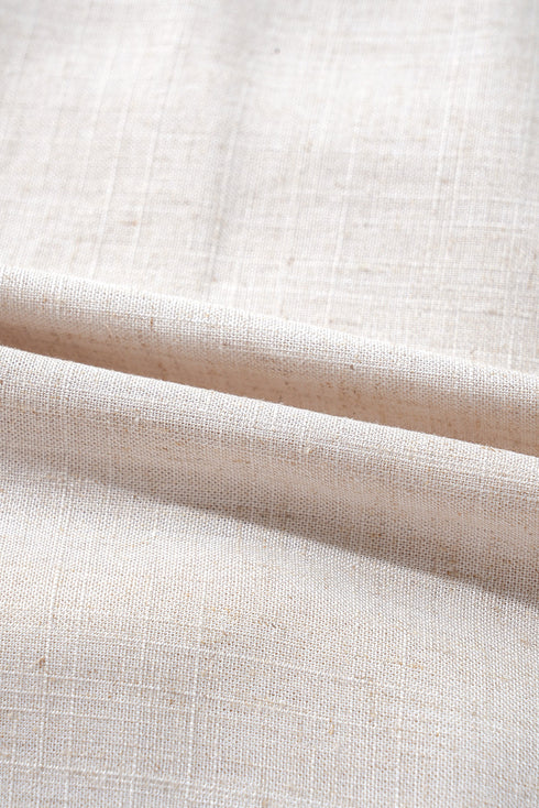 Beige Floral Embroidered Short Sleeve Notched V Neck Blouse