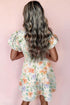 Beige Floral Print Shirred High Waist Puff Sleeve Mini Dress