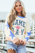 Beige GAME DAY Rugby Football Graphic Contrast Trim Pullover Sweatshirt