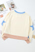 Beige GAME DAY Rugby Football Graphic Contrast Trim Pullover Sweatshirt