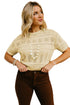 Beige Knitted Hollow out Short Sleeve Crop Sweater