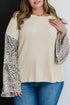 Beige Leopard Bell Sleeve Patchwork Plus Size Top