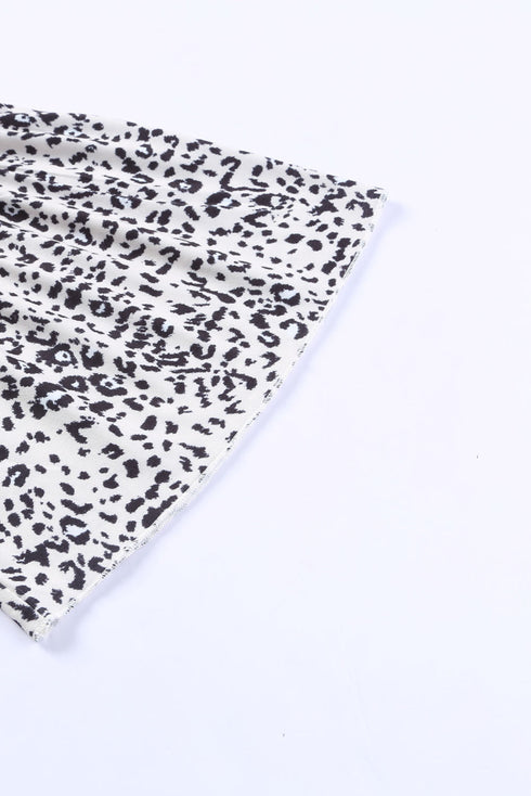 Beige Leopard Bell Sleeve Patchwork Plus Size Top