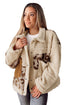 Beige Leopard Patchwork Snap Buttons Sherpa Jacket