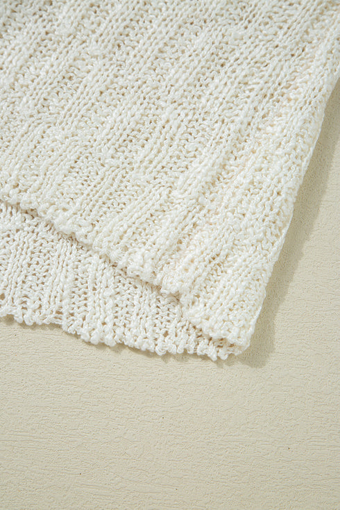 Beige Notched V Neck Short Sleeve Sweater