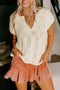 Beige Notched V Neck Short Sleeve Sweater