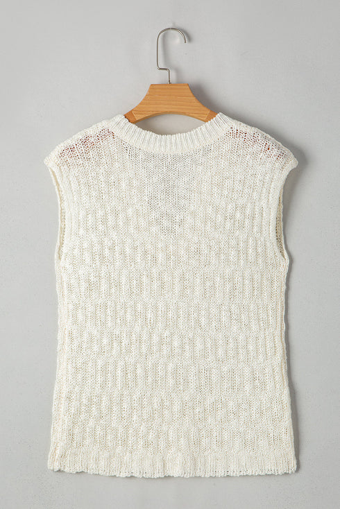 Beige Notched V Neck Short Sleeve Sweater