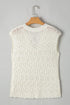 Beige Notched V Neck Short Sleeve Sweater