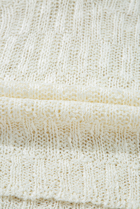 Beige Notched V Neck Short Sleeve Sweater