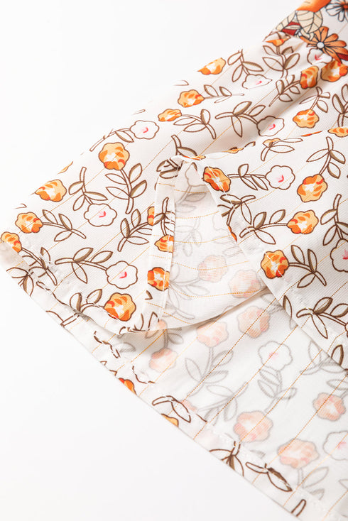 Beige Plus Size Floral Patchwork Button Front Collared Mini Dress