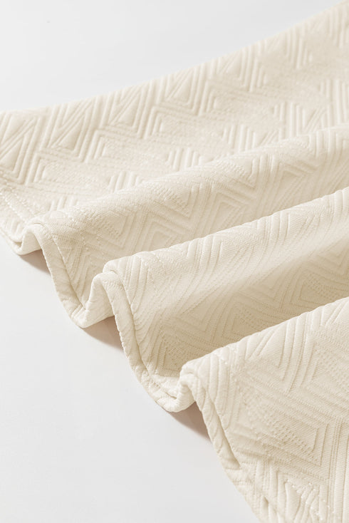 Beige Preppy Striped Trim Textured Quarter Zipper Colorblock Short Sleeve Top