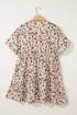 Beige Printed Surplice V Neck Cuffed Sleeve Empire Waist Plus Size Dress