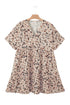 Beige Printed Surplice V Neck Cuffed Sleeve Empire Waist Plus Size Dress