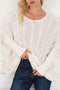 Beige Ribbed Hollow Knit Dolman Sleeve Sweater