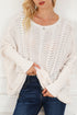 Beige Ribbed Hollow Knit Dolman Sleeve Sweater