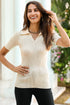 Beige Ribbed Knit Contrast Cuffed Short Sleeve Polo Sweater