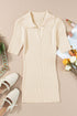 Beige Ribbed Knit Contrast Cuffed Short Sleeve Polo Sweater