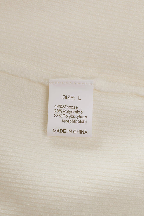 Beige Ruched Sweetheart Neckline Rib Knit Sweater