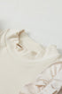 Beige Ruffle Flutter Sleeve High Neck Ribbed Blouse