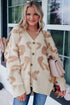 Beige Slouchy Leopard V Neck Buttoned Cardigan