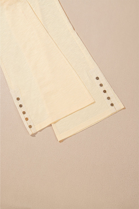 Beige Solid Color Tank Top and Smocked Waist Pants Set