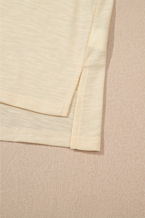 Beige Solid Color Tank Top and Smocked Waist Pants Set