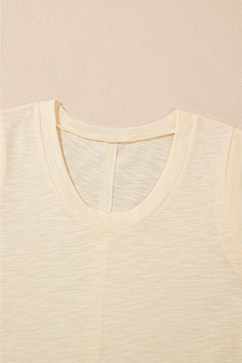 Beige Solid Color Tank Top and Smocked Waist Pants Set