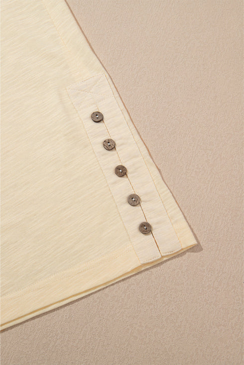 Beige Solid Color Tank Top and Smocked Waist Pants Set