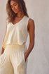 Beige Solid Color Tank Top and Smocked Waist Pants Set
