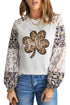 Beige St. Patrick'S Day Leopard Clover Print Long Sleeve Top