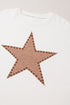 Beige Star Shape Studded Crew Neck Plus Size Long Sleeve Top